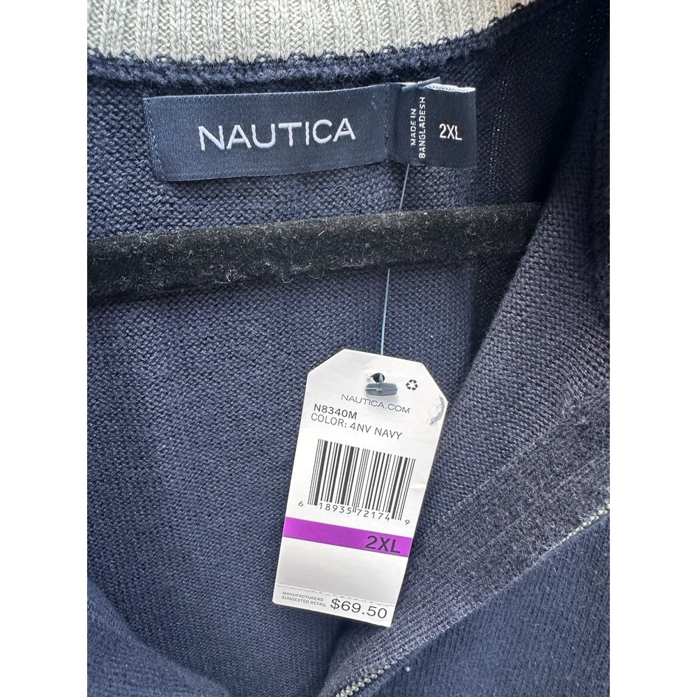 NWT Nautica Quarter Zip Pullover Sweater Navy Blue 100% Cotton Size 2XL - Picture 2 of 3